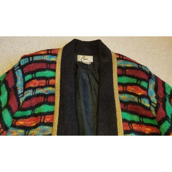 VINTAGE Y2K Womens Sweater/Jacket-CAREER FRANKLIN-multi mohair lined cardigan-M - Picture 2 of 5